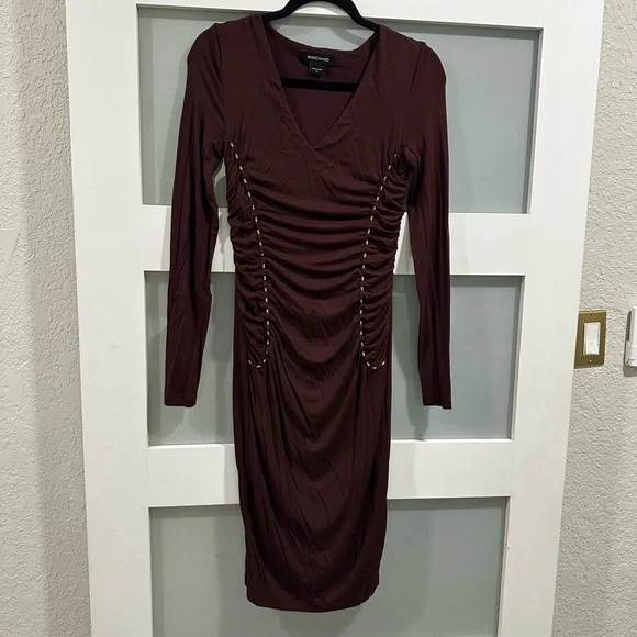Express Burgundy Ruched Dress - Picture 1 of 3